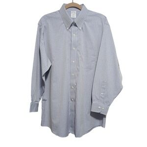 BrooksBrothers RegentFit Non Iron Button Down Shirt Mens 17 1/2 34 35 Blue Check